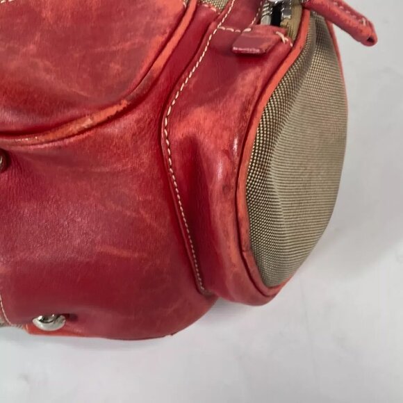 PRADA Bucket type Logo drawstring bag Shoulder Bag Leather/Canvas Beige/Red - Picture 8 of 16